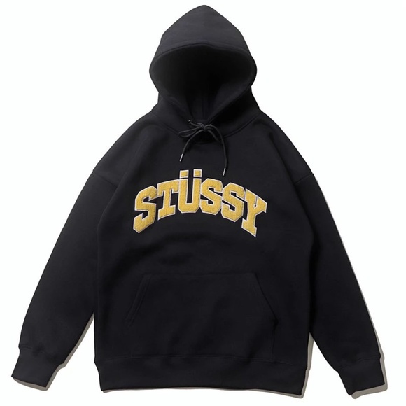 Stussy Chenille Arch Applique Hoodie Black and Grey - Picture 1 of 4